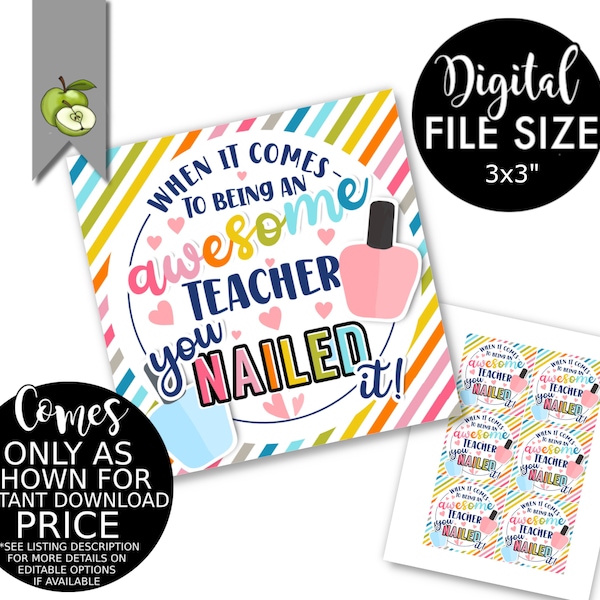 nailed it teacher gift tag, awesome staff appreciation, manicure, pedicure hamper, spa, nail varnish, nail polish Printable instant download