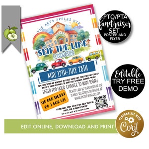 Car Rider Line Raffle Editable Skip the Line School Fundraiser, Skip the Car Rider Line Flyer ...