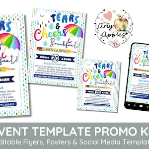 tears and cheers back to school poster, Editable boo hoo breakfast Template, raindrop theme, event poster, kindergarten, PTA, PTO