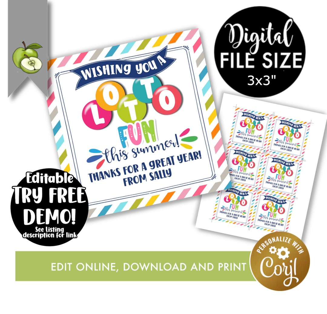 Editable Printable Lottery Ticket Thank You Gift Tag, Wishing You a Lotto Fun This Summer ...