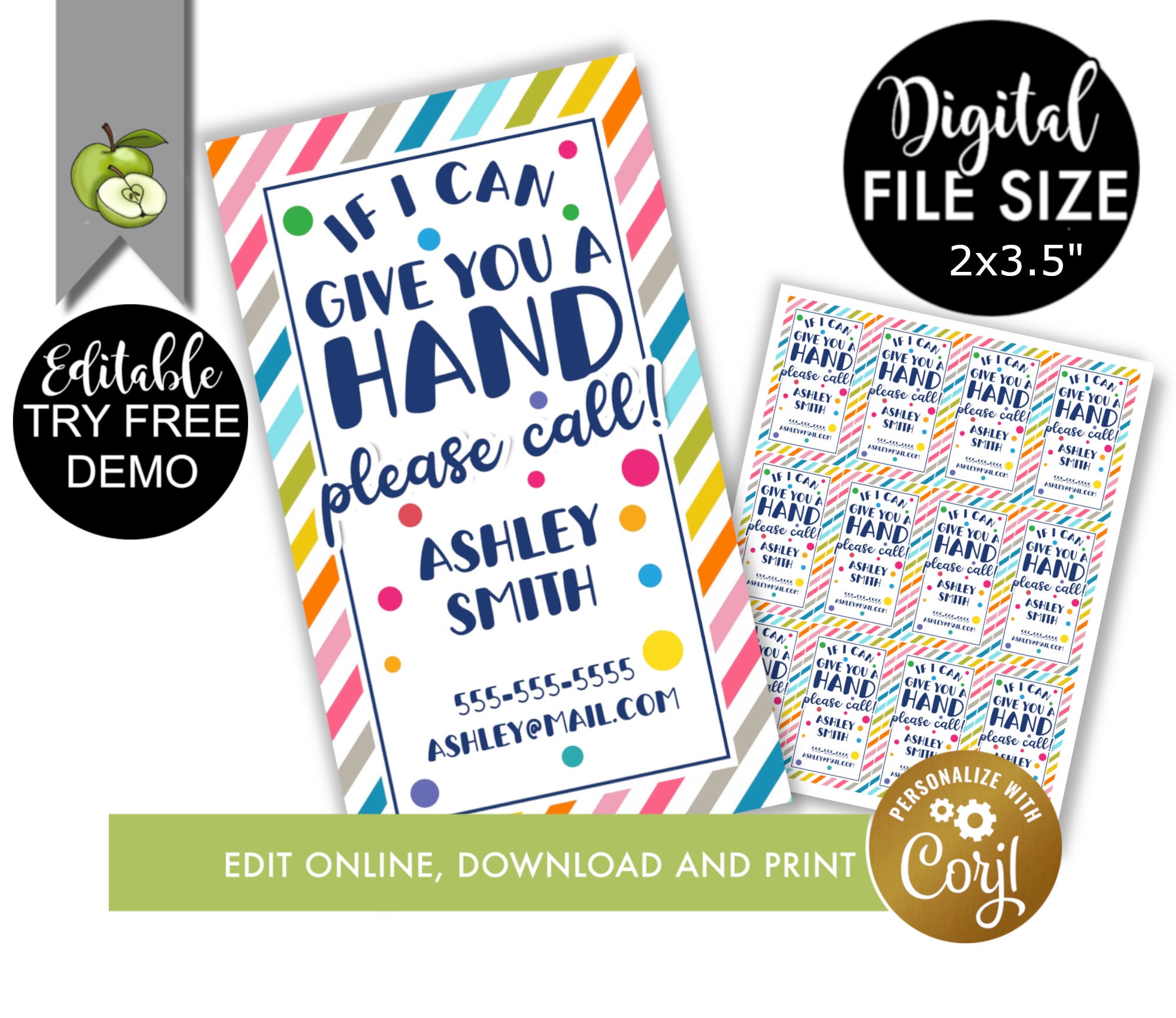 Editable Give You a Hand Printable Gift Tag, Class Mom Please Call