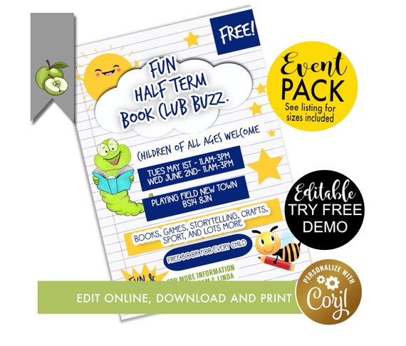 Editable Kids Book Club Flyer Template Fun And Games Club Etsy