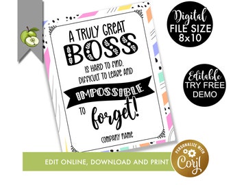 Boss Appreciation Printable - Custom Mentor Gift - Manager Thank You - Personalized Boss Art,  Mentor, Manager,  Printable, boss art