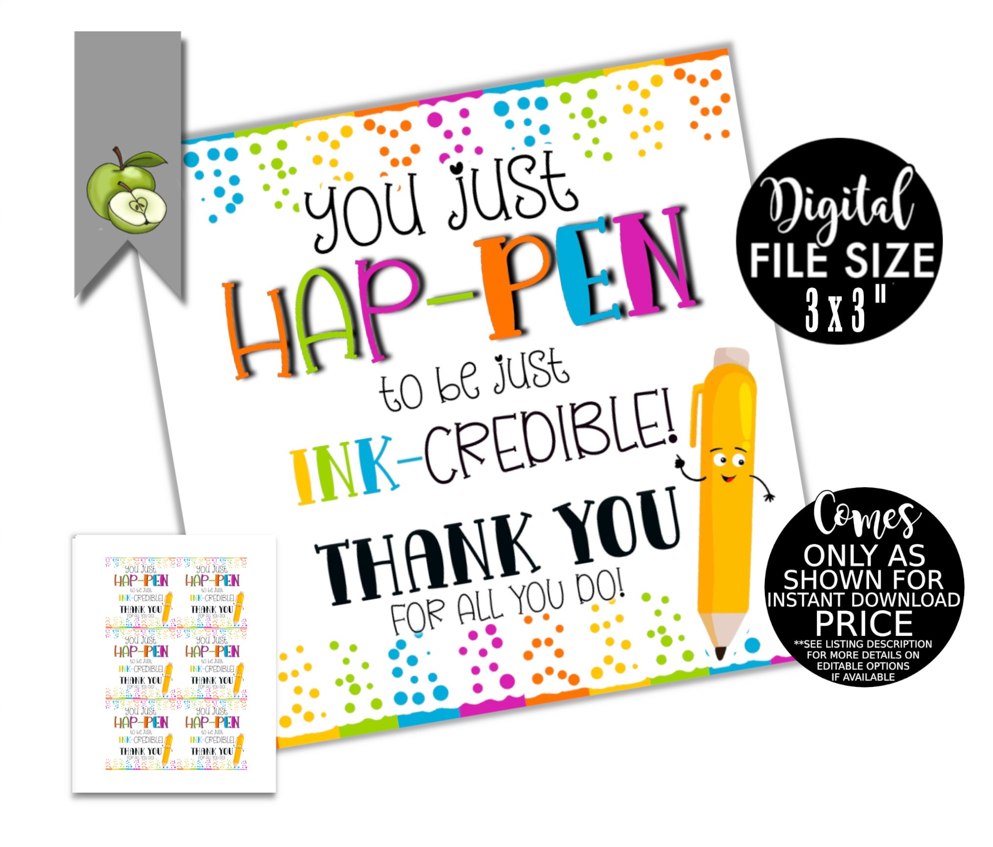 Pen Quote Gift Tag, Teacher Favor Gift Tags. Teacher Instant Download,  Printable Pen Gift Tags, New Teacher, Love Our Teacher, Ink-credible 