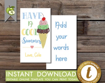 cool summer gift tag, squishies, ice-cream, editable tag, tag, graduation tag, last day of kindergarten, squeeze, Teacher tag, Printable