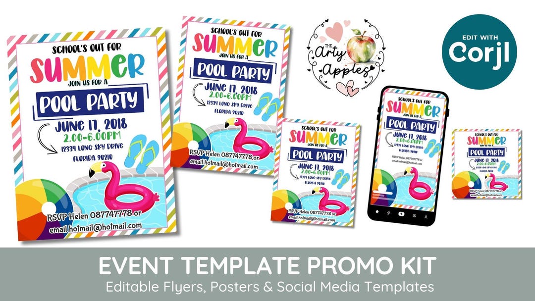 School's Out Summer Pool Party Invite - Editable Printable for PTO ...