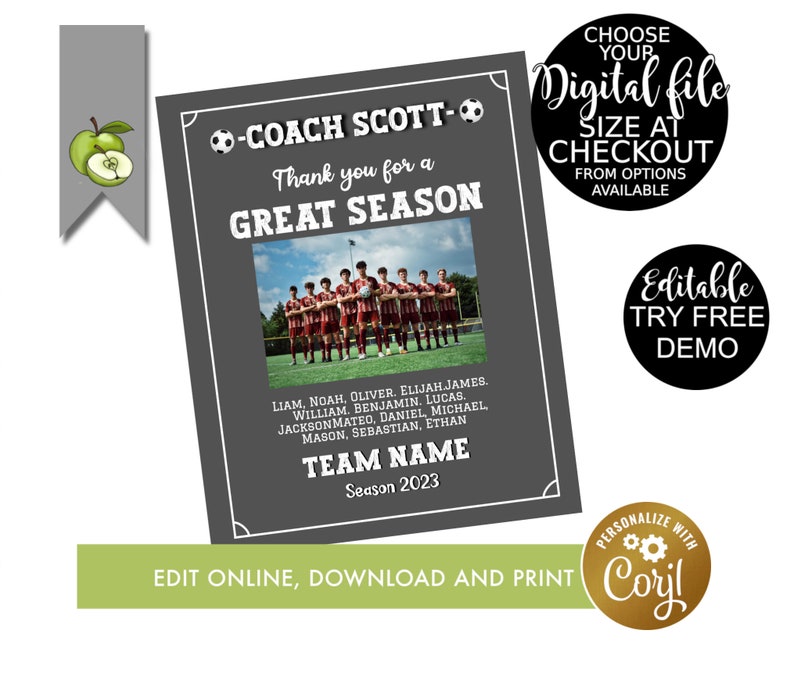 editable Soccer coach appreciation, Retirement Soccer coach, Soccer team, Soccer coach, Soccer coach and team players, Printable image 10