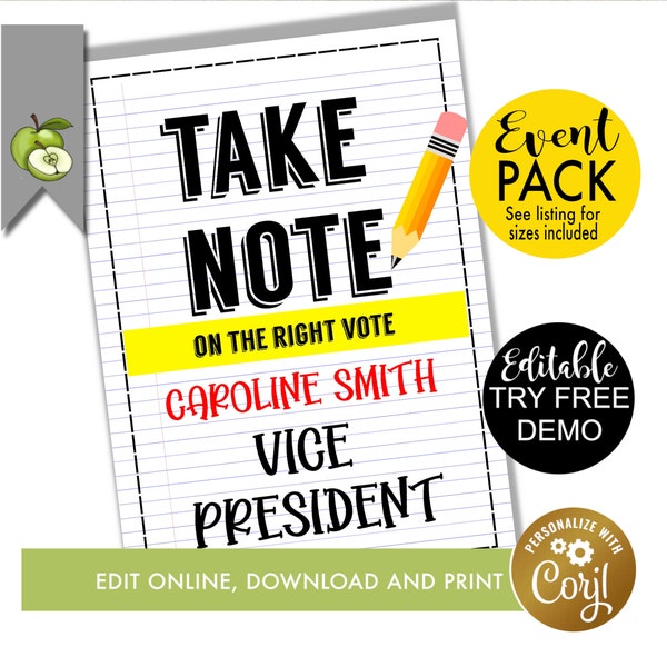 Editable election vote campaign poster, class voting flyer, take note class president, vice president, student election, Voting tag, flyer