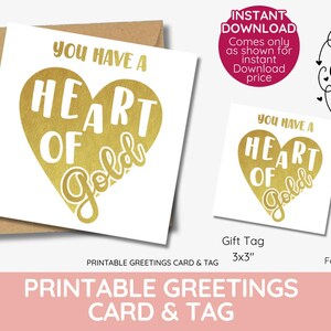 Étiquette-cadeau imprimable Vous avez un coeur en or, Bénévole, Professeur d'or, Saint-Patrick, Cadeau en or, Pièces d'or, Doré, TÉLÉCHARGEMENT IMMÉDIAT