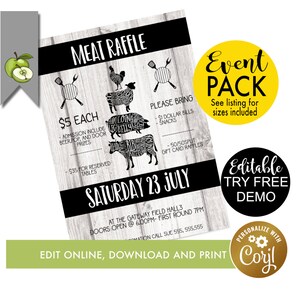 Editable Raffle Fundraiser Flyer, Meat Event Flyer, Butcher Raffle ...