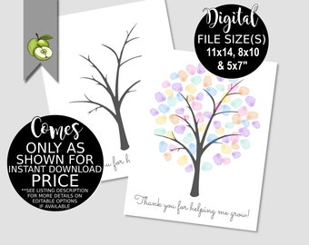Teacher Appreciation Gift Fingerprint class Tree, Personalised with your fingerprints, Thank you for helping me grow, printable, download