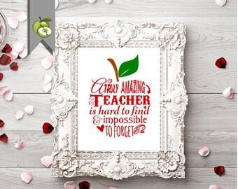 Teacher Apple word cloud, Teacher Appreciation gift, a Truly amazing Teacher Quote, thank you teacher, printable retirement INSTANT DOWNLOAD