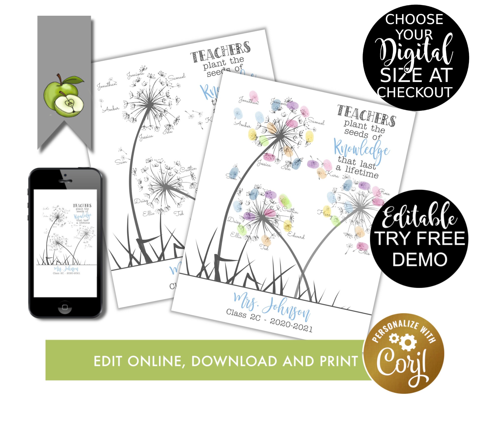 Editable Fingerprint Dandelion, Template Class Teachers Gift, Teacher Appreciation End of Year, Digital Download Edit on Corjl, Printable - Etsy editable-fingerprint-dandelion-template-class-teachers-gift-teacher-appreciation-end-of-year-digital-download-edit-on-corjl-printable-etsy