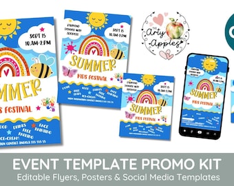 editable summer kids festival Flyer Template, spring camp, summer festival theme, spring break poster, digital download, PTO, church