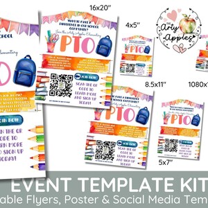 Folleto editable para unirse a la PTA o PTO Plantilla editable Agregar código QR para el reclutamiento de voluntarios escolares Asociación de padres y maestros Recaudación de fondos