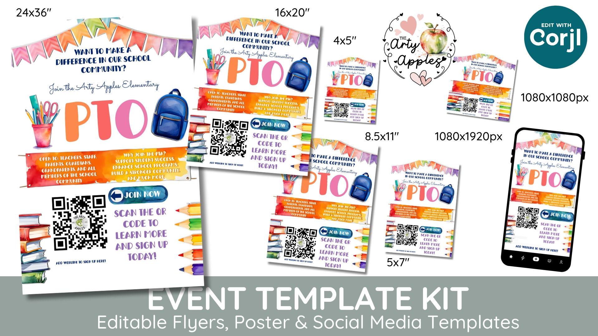 Editable Join the PTA or PTO Flyer Editable Template add QR Code For School Volunteer Recruitment parent teacher association fundraiser