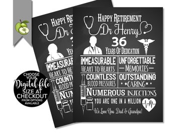 Nurse Retirement gift,  Doctor retirement, Personalised, typography, chalkboard unique gift personalised man or women, Printable, MEDIC