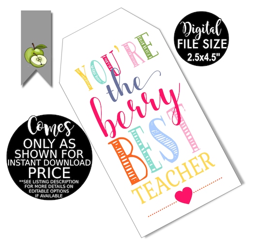 You Re The Berry Best Teacher Gift Tags Strawberry Gift Etsy