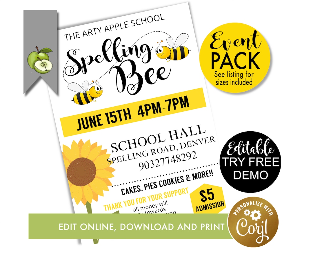 editable-spelling-bee-event-spelling-bee-theme-event-spelling-poster-spelling-competition-flyer-or-poster-toy-sale-pta-pto-fundraiser-etsy