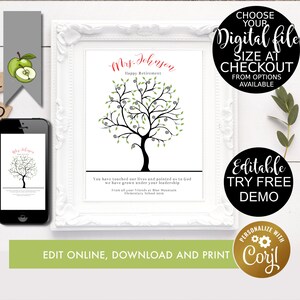Editable Teacher Retirement Tree Customised Fingerprint | Etsy