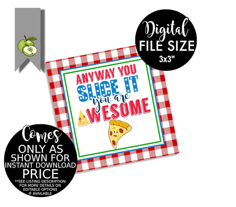 digital, anyway you slice it Pizza gift tag Pizza label you are awesome pizza party printable pizza bridal shower Thank You