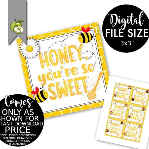 Honey bee printable gift tags, Honey you’re so sweet! valentine's class gift Labels, Bee printable instant download honeycomb bee keeper