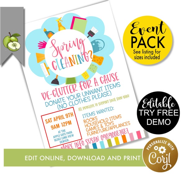 editable cleaning small business flyer, Yard sale poster Template, household theme Spring clean event, digital download PTA,PTO Fundraiser