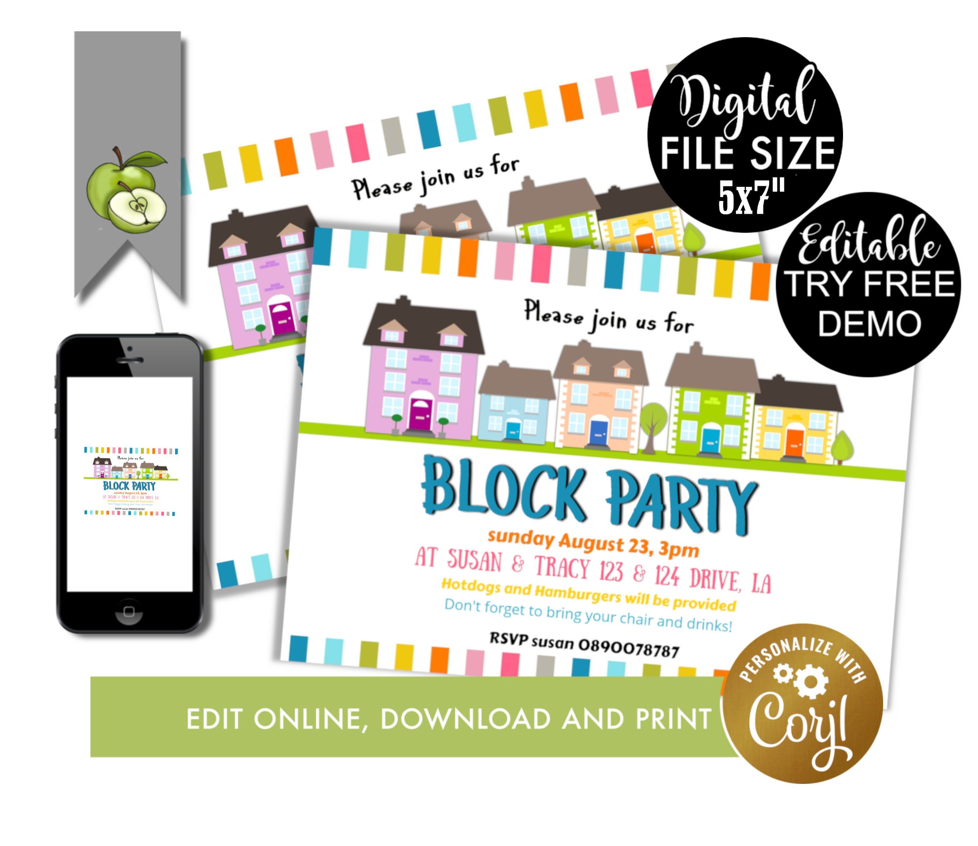 Block party flyer editable invite template, neighbourhood summer block  party, meet and greet digital download, Open House Invitation, Throughout Block Party Template Flyer