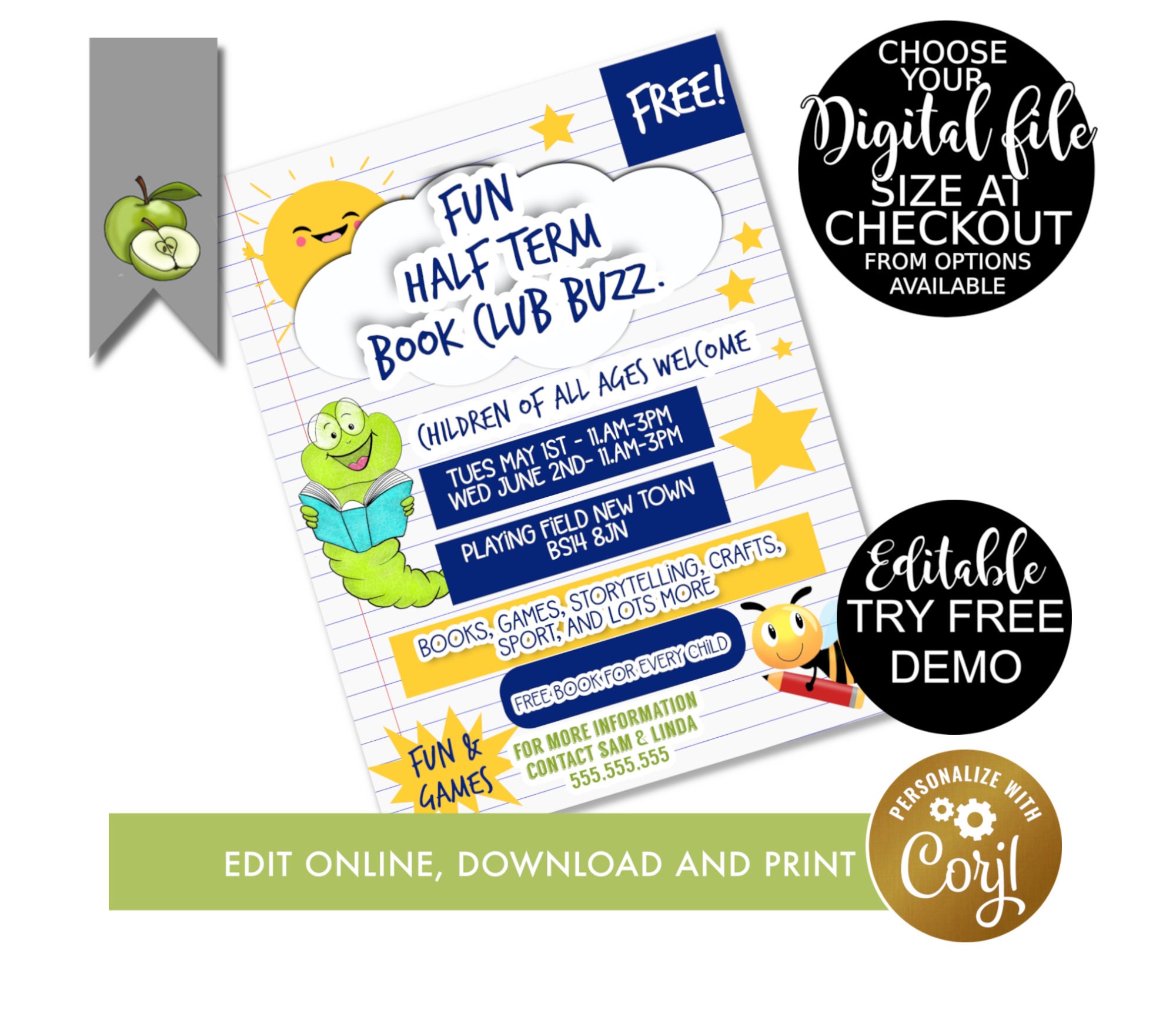 Editable Kids Book Club Flyer Template Fun And Games Club Etsy
