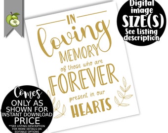 In Loving Memory, Memory Sign, Memorial Table, Gold and white, file, Printable, INSTANT DOWNLOAD, In Honor, memorial day, memorial sign