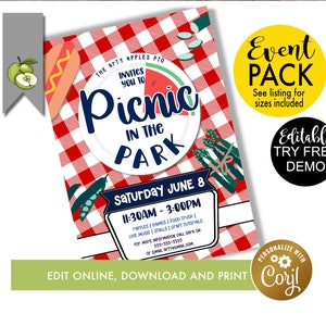 picnic in the park Flyer Template, Spring Break theme poster Template, picnic social Invitation, PTA, PTO Fundraiser digital download, CORJL