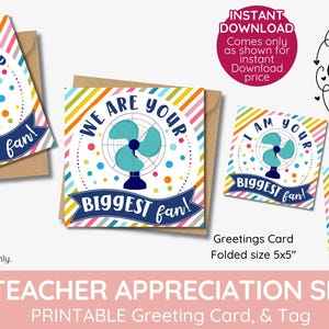 étiquette cadeau imprimable le plus grand fan, nous/moi plus grand fan, appréciation du professeur, éventails de poche, étiquette et carte cadeau arc-en-ciel, coach, papier en bois