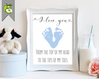 First mother's Day Gift, for New Mom, I Love You, printable, Baby Footprint Heart, Gift for grandma, Foot Prints, Gift for new mom, aunty