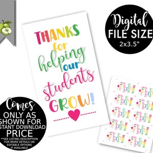 Thanks for helping our students grow gift tags, printable, Teacher PTO PTA gift, end of year, Teacher gift tag, gift tag, Printable DOWNLOAD