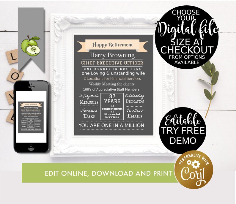retirement editable printable poster gift happy retirement
