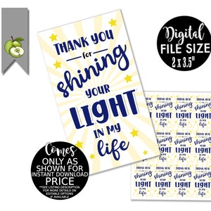 Thank you for shining your light in my life bible teacher gift tag, favor tag, you are light of the world printable, instant download image 8