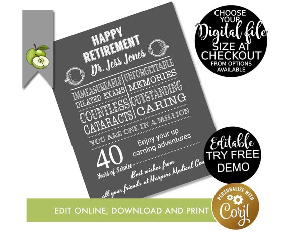 editable ophthalmologist retirement gift optometrist etsy