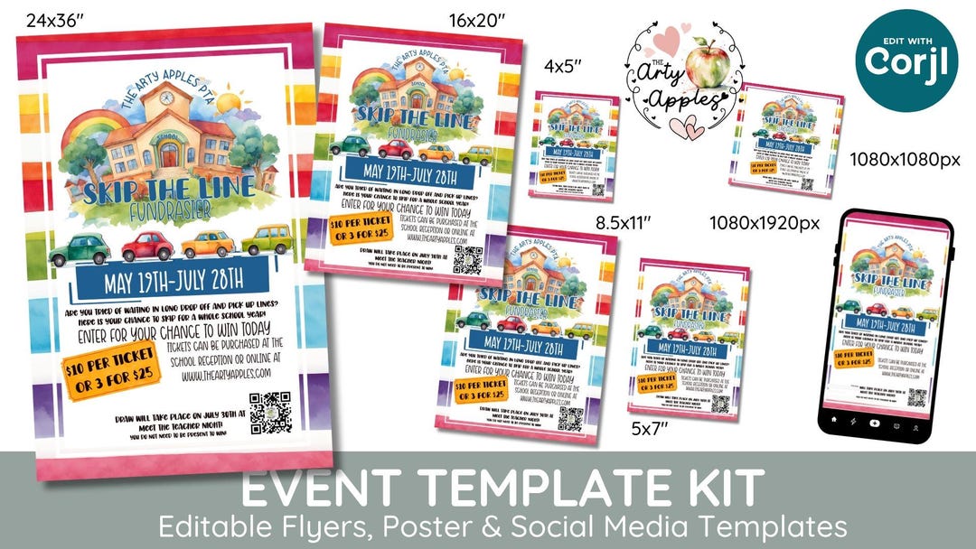 Car Rider Line Raffle Editable Skip the Line School Fundraiser, Skip the Car Rider Line Flyer ...
