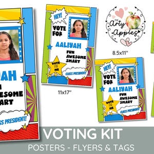 Vote for Class president poster, editable Printable, PTO Fundraiser, Bright colours, class party poster, template, printable comic theme