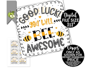 Good Luck Bee Gift Tag - Digital Download for Students - Positive Encouragement for Exams, New Job, End of School Year  INSTANT DOWNLOAD