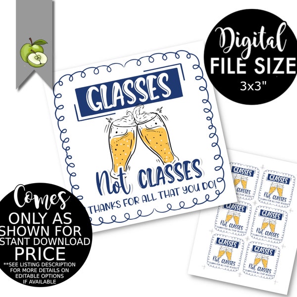 Glasses not classes, beer gift tag end of term, ale larger school ends, summer term, fun day last day printable Download survival kit school