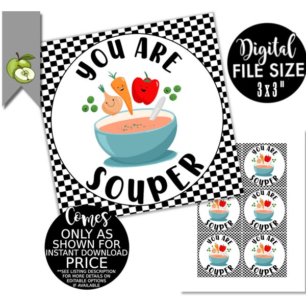 you are souper teacher appreciation gift tag, veggie gift tag, vegatable soup, homemade soup, soup mix, hamper gift tag, Printable