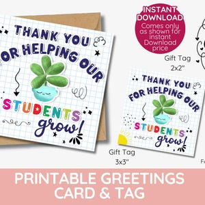 Merci d'avoir aidé nos élèves à grandir, étiquette de camarade de classe, étiquette d'ami, retour à l'école, plantation d'arbre, étiquettes-cadeaux de plantes, téléchargement numérique imprimable