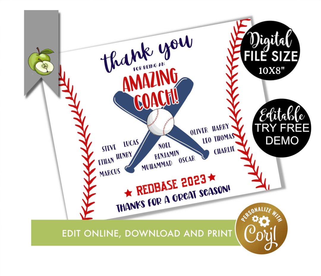 Editable Baseball Coach Appreciation, Retirement Baseball Coach ...