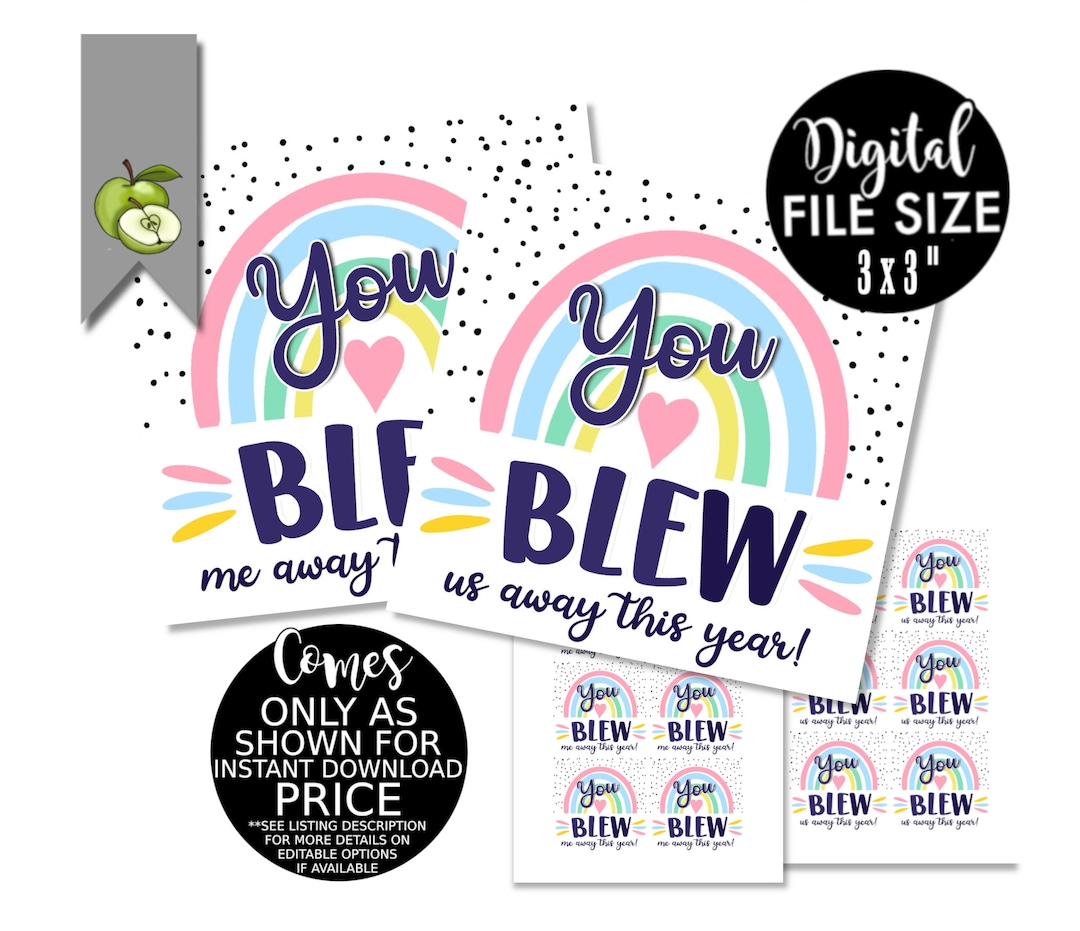 You Blew Me/us Away Gift Tag, Printable Bubbles Gift Tag, Teacher