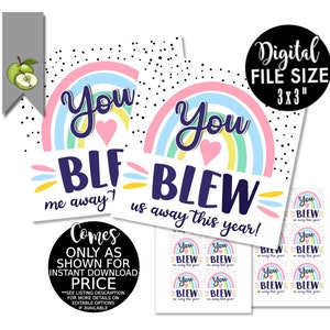 you Blew me/us away gift tag, printable bubbles gift tag, teacher graduation, gift, end of year tag, comic, rainbow, INSTANT DOWNLOAD