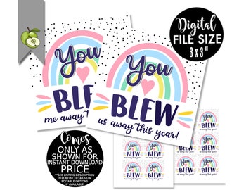 you Blew me/us away gift tag, printable bubbles gift tag, teacher graduation, gift, end of year tag, comic, rainbow, INSTANT DOWNLOAD