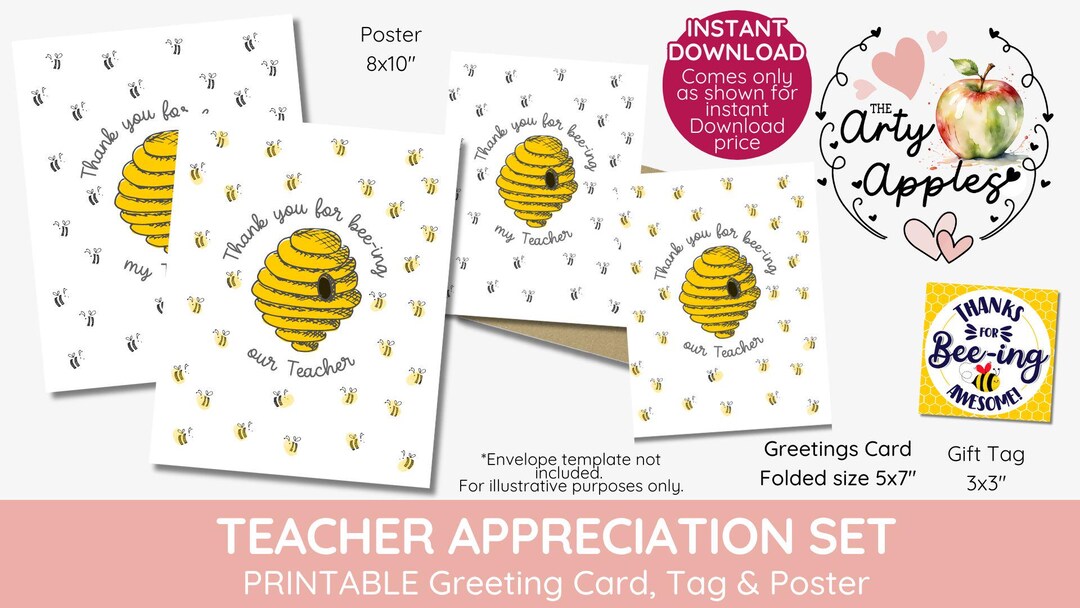 Bumble Bee Teacher Appreciation Gift Tag Card and Poster, Printable ...