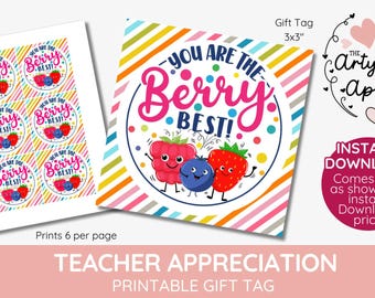 Étiquette-cadeau Tu es la meilleure baie, cadeau de remerciement, étiquette fraise, enseignant, fin d'année, cadeau fruit, enseignant, fraise rouge, imprimable.