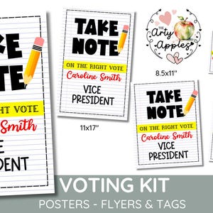 Editable election vote campaign poster, class voting flyer, take note class president, vice president, student election, Voting tag, flyer